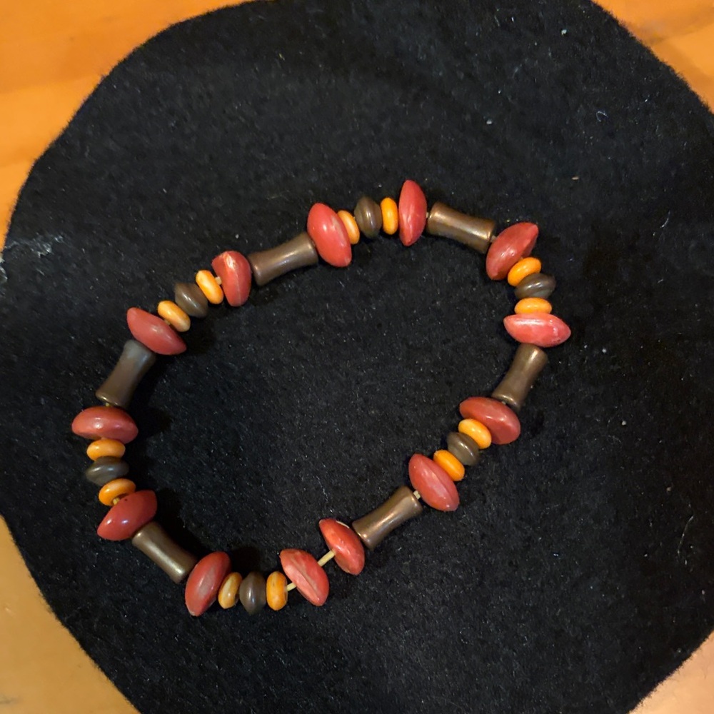 Fun Red and Brown Beaded Bracelet on elastic